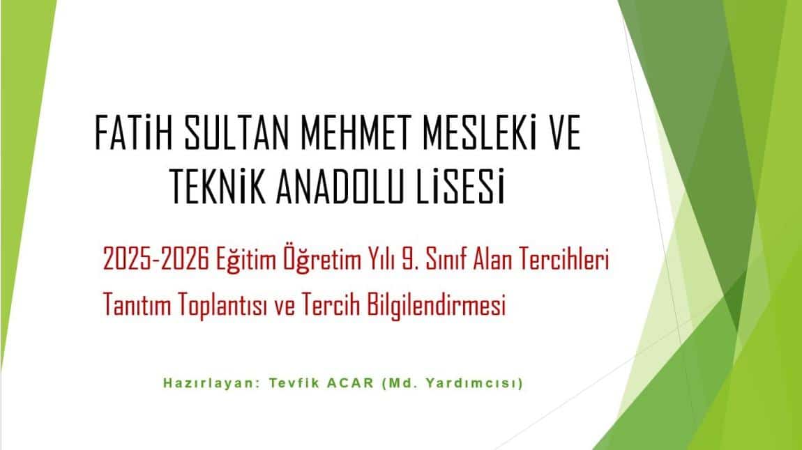 Alan Tercihleri 8-9 Eylül 2025 (9. Sınıf)